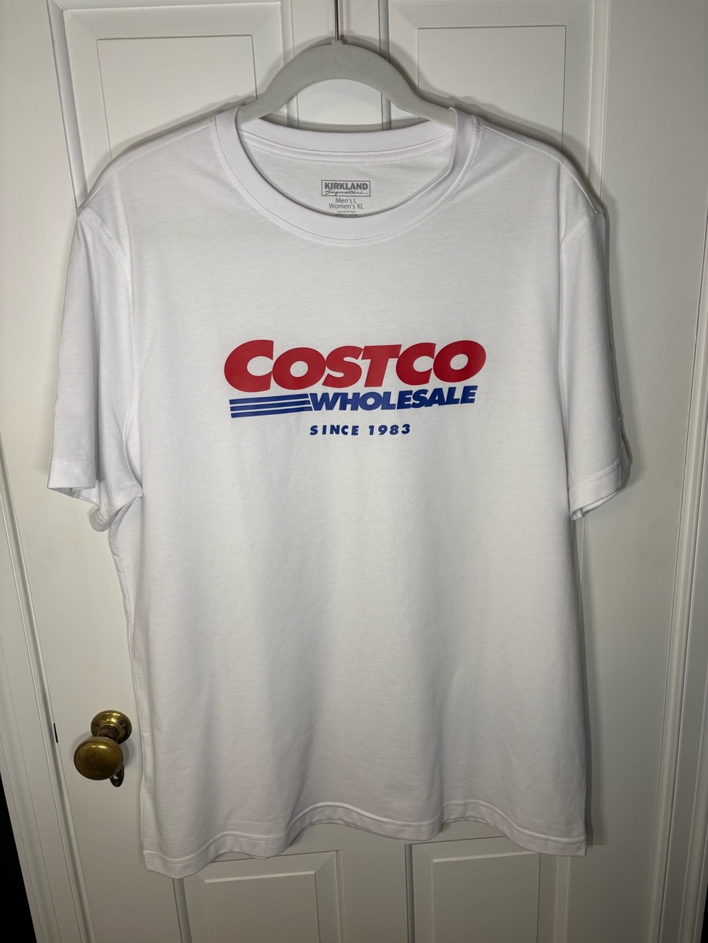 NWT Kirkland Signature White Costco Logo Short Sleeve Tee Men’s Large Women’s XL